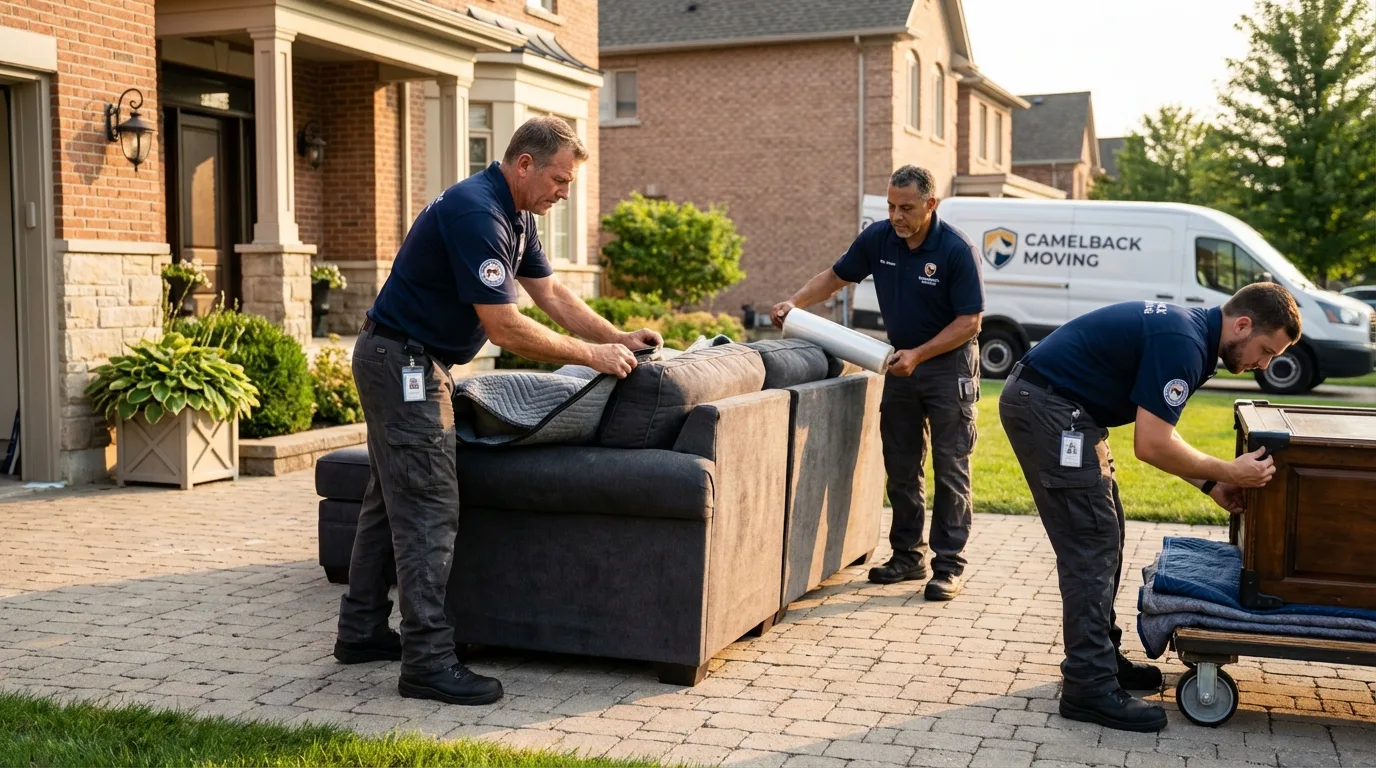 Large estate moving crew wrapping furniture in Fredonia, WI